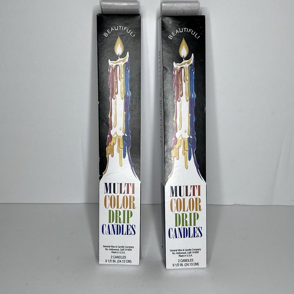 General Wax Company Multi-Color Taper Drip Candles  9.5” Made In USA 2 Boxes